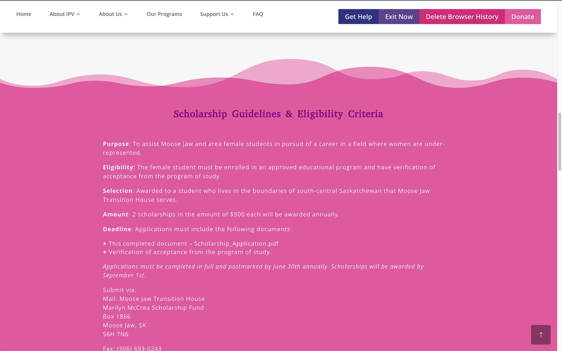 Website Redesign Moose Jaw Transition House Sticky Menu